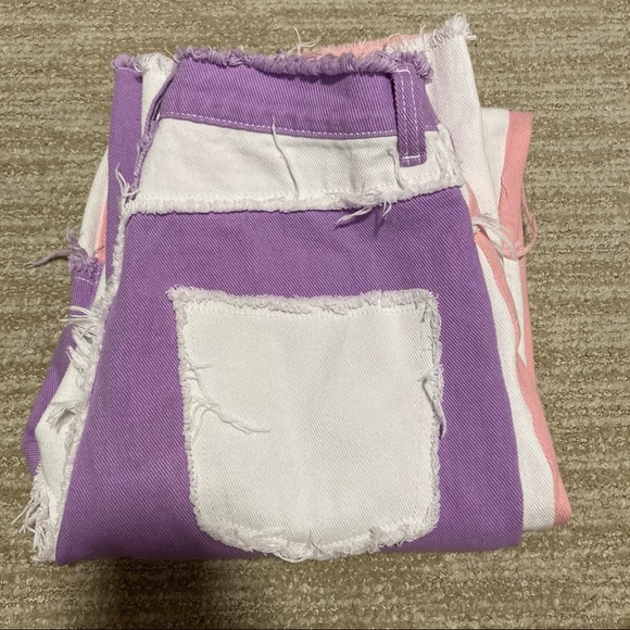 pink multicolored spliced/patchwork jeans - Picture 3 of 4